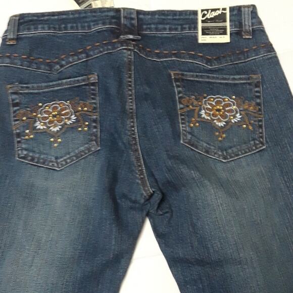 NWT Juniors Sz 9 Bootcut Studded Embellished Floral Back Pockets Blue Jeans USA - Picture 1 of 9